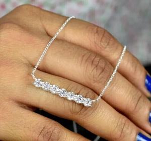 Collar de Diamantes Cultivados en Laboratorio, 7 Piedras, Corte Redondo, Diseño Flotante, Oro Blanco de 14K/18K, Joyería Nupcial para Bodas, Venta al por Mayor - Product Image 3