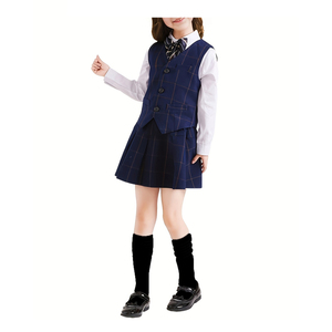 Uniforme scolaire pour filles et enfants, chemisier à manches courtes, jupe trapèze, coutures solides, tenue intelligente, polyester/coton - Product Image 3