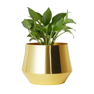 Récipient en métal personnalisable porte-pots décoratifs avec support antirouille pot de jardinière doré robuste enduit de poudre - Product Image 1