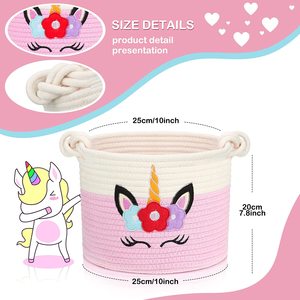 Cute Pink Unicorn <b>Basket</b> Cotton Rope, Large Blanket <b>Basket</b> Laundry <b>Hamper</b> <b>for</b> Throws, Pillows, Blanket OEM Made in Vietnam - Product Image 2