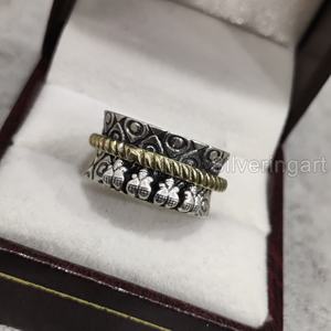 Art Spinner Band Bague de méditation Bague en argent sterling 925 pour femme Bague de pouce Fidget Bijoux faits à la main Party Anxiety Mens Spinner Ring - Product Image 2