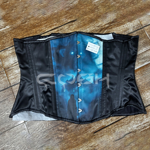 Costume d'Halloween de qualité supérieure, corset imprimé noir et bleu gothique pour femmes, style maison hantée - Product Image 5