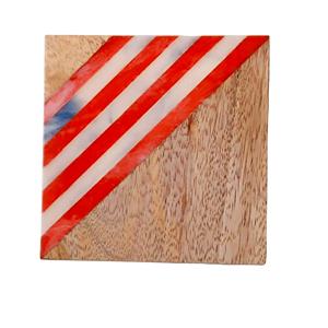 RESIN RED STRIP Wooden <b>Marble</b> Resin Customized Coaster Set With Natural & Customized Color Made in India - Product Image 1