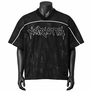 Camiseta de hombre personalizada de corte cuadrado oversize de poliéster estilo streetwear al por mayor, camiseta de malla tipo jersey, top corto para hombre - Product Image 1