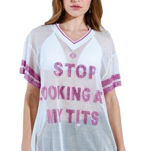 Jersey de Fútbol Americano Extra Grande para Mujer, Diseño con Letras de Pedrería, Ligero, Transpirable, Malla, Proveedor Mayorista OEM - Product Image 1