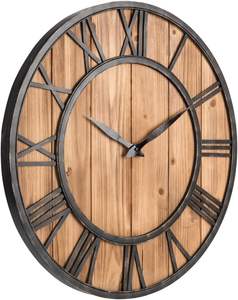 Farmhouse Metal & Solid Wood Noiseless <b>Wall</b> <b>Clock</b> (Wood, 12-inch) Pointer&Glass Cover for Office Kitchen <b>Bedroom</b> - Product Image 3