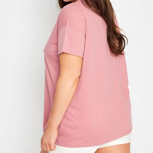 Camiseta de Jersey con Estampado de Corazón Floral Rosa, Suave, para Mujer, Talla Grande, Manga Corta, Informal, para Verano - Product Image 2