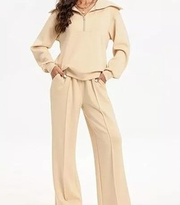 Ensemble de survêtement pour femmes, deux pièces, uni, demi-zip, imperméable, respirant, écologique, sweat-shirt, survêtement, MS-JG-1205 - Product Image 1