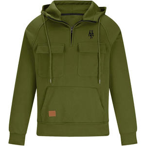 Sudadera con capucha cargo con cremallera verde para hombre, sudadera con múltiples bolsillos, sudadera personalizada, ropa de calle, 100% de algodón pesado Premium - Product Image 1