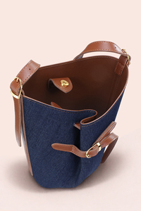 Bolso de Hombro Minimalista de Mezclilla para Mujer con Logotipo Personalizado y Ribete Color Bronceado, OEM ODM - Product Image 5
