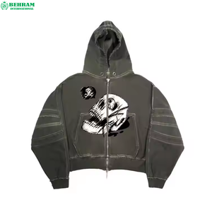 Nouvel Arrivage Sweat à Capuche Unisexe Thermique Personnalisé avec Fermeture Éclair, 420 g/m², Coupe Droite, Ourlet Brut, Oversize, Effet Délavé Soleil et Broderie Vieillie - Product Image 5