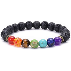 Lava 7 Chakra Pulsera Hermosa combinación de Lava 7 Chakra 8mm Cuentas Pulsera estirable Venta al por mayor Pulsera de cuentas de cristal - Product Image 1
