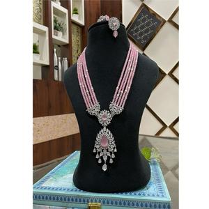 Ensemble de bijoux de luxe de créateur, collier en laiton orné de zircon et de diamants américains royaux pour les fiançailles, les mariages et les fêtes - Product Image 1