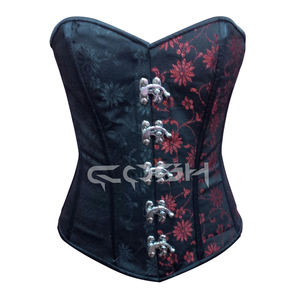 Corset noir en brocart pour femme, style gothique et fétichiste, avec baleines en acier sous la poitrine - Product Image 4