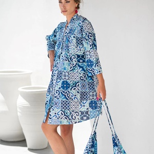Vestido largo personalizado de alta calidad para mujer, ropa bohemia de verano, línea A, mangas 3/4, botones delanteros bordados a mano, 100% algodón - Product Image 1