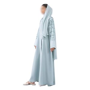Abaya Azul Polvo Bordada para Mujer, Vestido Musulmán Modesto, Estilo Dubái, Caftán Islámico, Jalabiya, Elegante Vestido de Fiesta - Product Image 3