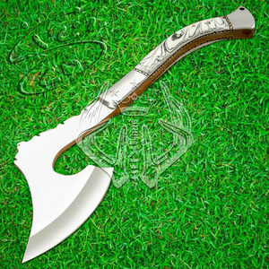 Hacha Barbuda personalizada de acero Tang D2 para caza, mango de resina Tomahawk, hacha Real con Funda de cuero, regalo Ideal - Product Image 2