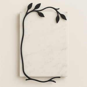 Bandeja de servicio de mármol blanco con marco de vid botánica negra, bandeja Rectangular decorativa para cocina, comedor, regalo, acento natural - Product Image 1