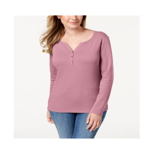 Top Henley in Cotone Rosa con Decorazione a Bottoni per Donna, Taglia Piccola, Marca Karen Scott - Product Image 1