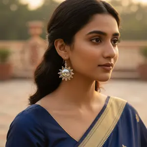 Pendientes Colgantes de Moda con Diseño de Sol para Mujer, Plata 925 con Baño de Oro, Diamantes y Circonitas, para Bodas, Fiestas o Regalos - Product Image 2