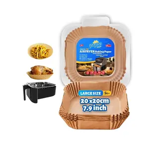 50 Stuks Food Grade Ruwe Houtpulp Hittebestendige Non-Stick Perkamentpapier Voeringen Lucht Friteuse Wegwerp Papier Voering Vierkant