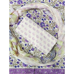 Salwar Kameez en coton imprimé à la main avec motif Jaal et dupatta en chiffon, style ethnique pakistanais, sari doux HBS0003 - Product Image 1