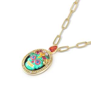 Collier chaîne Jeulia en argent sterling plaqué rhodium avec crâne en émail motif os de sucre - Product Image 2