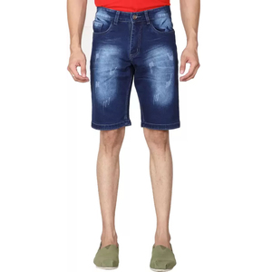 กางเกงขาสั้นผ้ายีนส์ของผู้ชายกางเกงขาสั้นผ้าฝ้ายฟอกสีเอวแบบลำลอง - Product Image 1