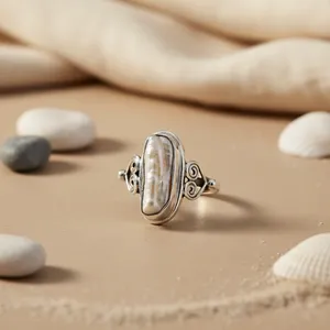 Bague Cocktail en Argent 925 avec Perle, Sertissage Bezel, Style Bohème, Unisexe, à Porter au Quotidien - Product Image 1