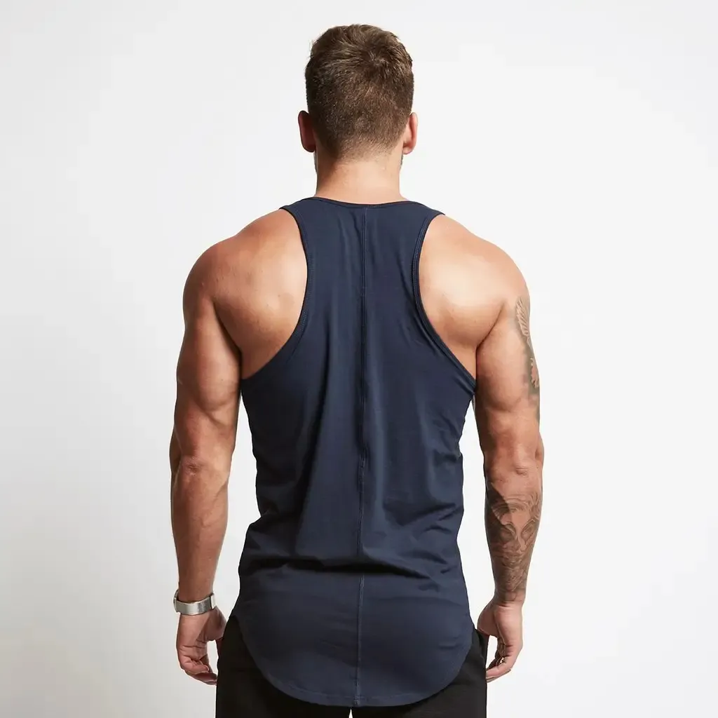 Men's Gym Tank Tops Longline Fashion Leisure Loose Muscle Workout Vest Good Quality Cotton Elastane Tanktop