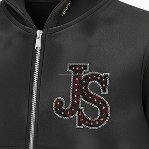 Sudadera con capucha de invierno gruesa Unisex, forro polar pesado 450 GSM, cremallera completa, logotipo de letra JS, estilo bordado de diamantes de imitación, sudaderas básicas - Product Image 6