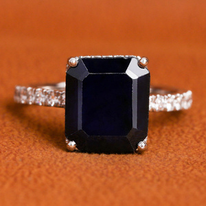 18KT <b>Solid</b> Gold Emerald Cut Hidden Halo Engagement Ring Luxury Fashion Lab Grown Dark Blue Diamond Trendy Style Certified Ring - Product Image 1