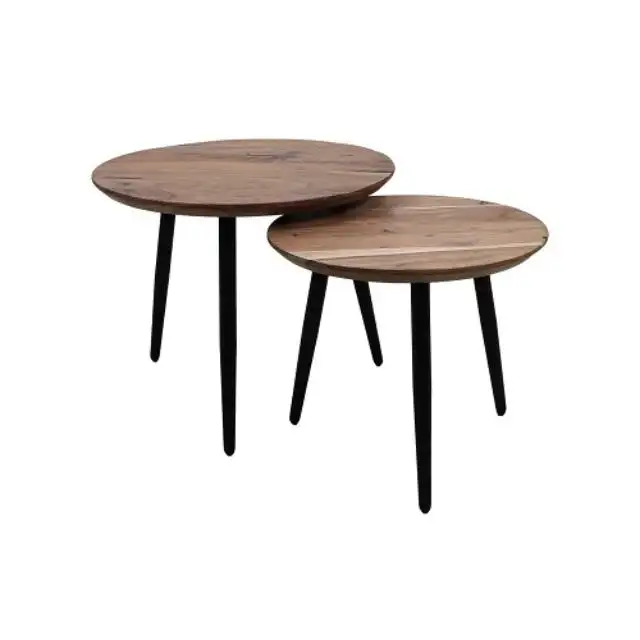 Set di ferro in legno di 2 tavolino da caffè più venduto mobili indiani Base in ferro e Mango Set superiore in legno di 2 tavolino laterale