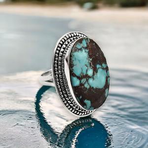 Extreme Look 925 Sterling Silver Natural Turquoise Gemstone Oval Shape <b>Large</b> <b>Stone</b> <b>Ring</b> Bohemian Jewelry Wholesale Factory Price - Product Image 2