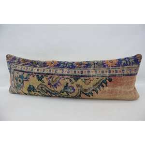 Beige Bohème Kantha Patchwork Laine Oreiller 16x48 Pouces Floral Vintage Carré Motif Tissé Coussin Décoratif pour Literie Plancher - Product Image 4