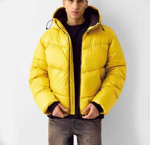 Chaqueta Acolchada Impermeable y Cortavientos con Capucha para Hombre, Color Amarillo, Relleno de Algodón, Estilo Casual, con Logotipo Frontal, Ropa de Calle - Product Image 1