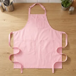 Delantal Reutilizable Rosa, Resistente, con 3 Bolsillos, de Algodón Tejido, Estilo Simple, Lavable a Máquina, para Limpieza y Uso Diario - Product Image 1