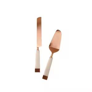 Ensemble de serveur de gâteau de qualité supérieure avec manche en marbre Couteau à dessert en acier inoxydable poli Outils de cuisine pour gâteaux et desserts - Product Image 3