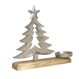Porte-bougie en forme d'étoile de Noël en aluminium argenté de qualité supérieure avec base en bois de manguier pour la décoration de la maison - Product Image 4