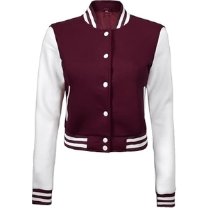 <b>Men</b> Classic mahroon and <b>White</b> Varsity <b>Jacket</b> Authentic Athletic Letterman Bomber with Striped Trim - Product Image 1