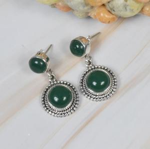 Onyx vert 925 argent Sterling pierres précieuses boucle d'oreille élégante boucle d'oreille bijoux faits à la main forme ronde boucle d'oreille cadeau pour noël - Product Image 3
