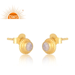 Latest Selling 925 Sterling Silver 18K Gold Plated Natural Rainbow <b>Moon</b> Gemstone <b>Earring</b> Demi Fine Jewelry Manufactured - Product Image 3