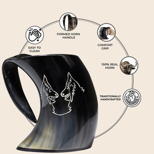 Antiguo personalizado de buena calidad hecho a mano Natural beber cuerno taza vikingo tallado cuerno jarra tazas curvas India pulido - Product Image 6