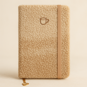 LABON tazza di caffè ricamo Boucle diario marrone peluche pile taccuino con fascia elastica e tazza d'oro segnalibro - Product Image 1