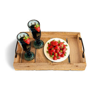 Bandeja para servir de madera de mango ecológica-Bandeja de cocina rectangular con asas de metal-Bandeja para servir grande única y elegante - Product Image 2