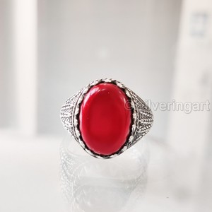 Anillo de Plata de Ley 925 para Hombre con Coral Rojo Natural, Todas las Tallas, Estilo Otomano, Regalo de Aniversario o Navidad, Venta al Por Mayor - Product Image 4