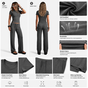 Ensemble de yoga décontracté américain YWJC GARMENT pour femme, en rayonne, à manches courtes et jambes larges, idéal pour l'été - Product Image 4