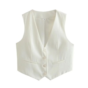 เสื้อกั๊กผ้าฝ้ายระบายอากาศสำหรับผู้หญิงมีซิปแขนกุดสไตล์วินเทจ - Product Image 1
