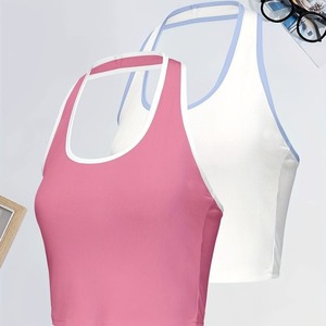Paquete de 2 camisetas sin mangas con ribete en contraste, camiseta informal sin mangas con cuello Halter para verano y primavera, ropa de mujer - Product Image 4