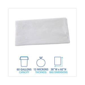 Boardwalk Z7660HNKX02 38 pulgadas. X 60 Pulgadas 60 Galones 13 Bolsas Industriales de Alta Densidad para Latas, Paquete Plano, Rectangulares Naturales (200/Cartón) - Product Image 2